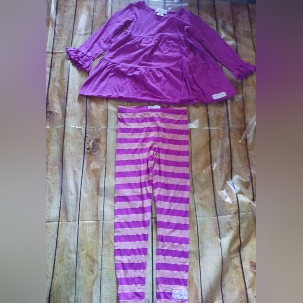 Vibrant Purple Top and Striped Leggings Set